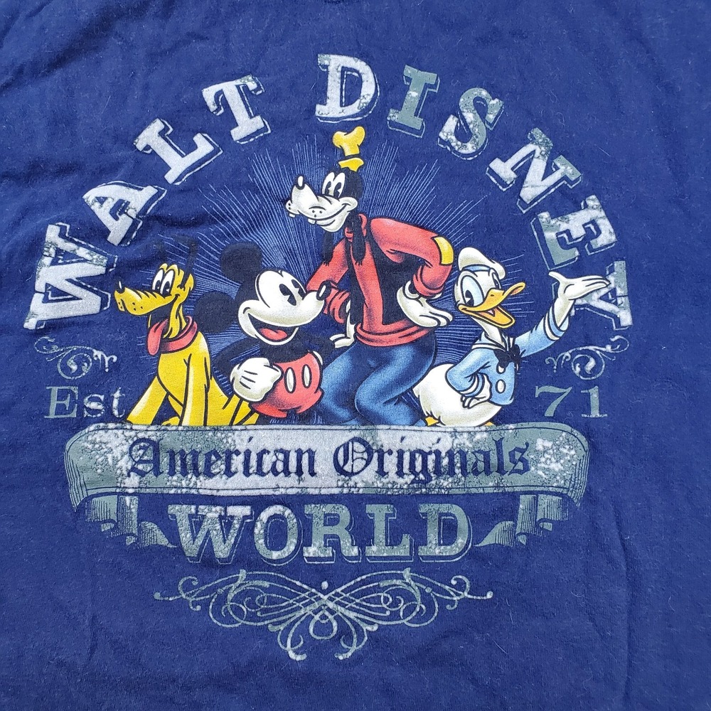 Walt Disney World T-Shirt Mens M American Originals Mickey Donald Goofy Blue Tee